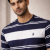 Navy Blue Striped Round Neck T-Shirt