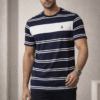 Navy Blue Striped Round Neck T-Shirt