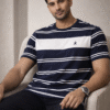 Navy Blue Striped Round Neck T-Shirt