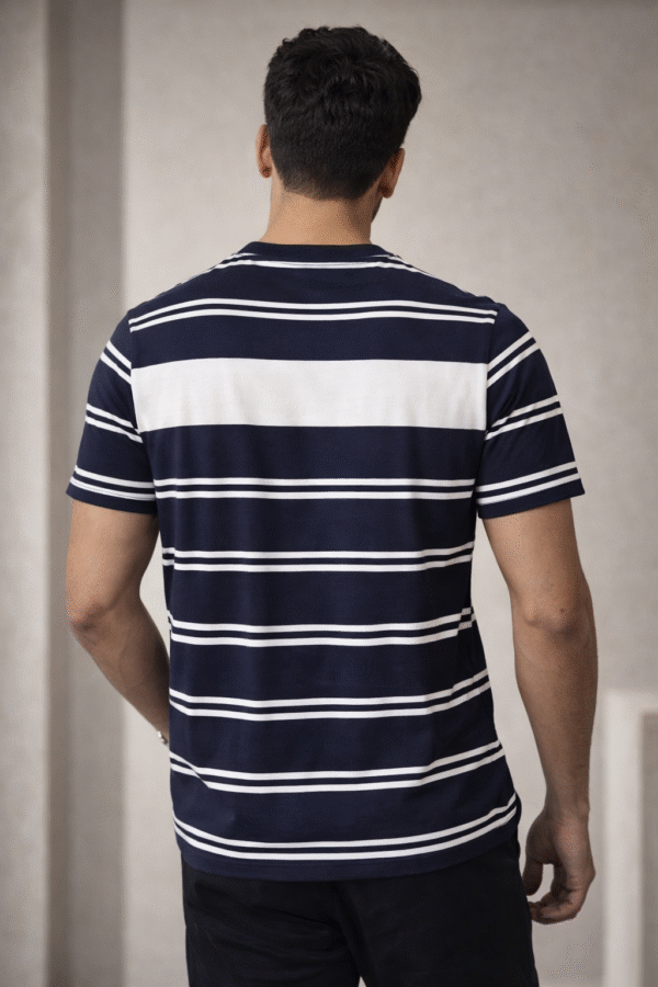 Navy Blue Striped Round Neck T-Shirt