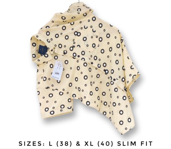 Cream Polka Dot Half Sleeve Shirt (Slim Fit)