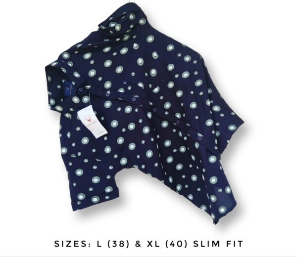 Navy Blue Polka Dot Half Sleeve Shirt (Slim Fit)