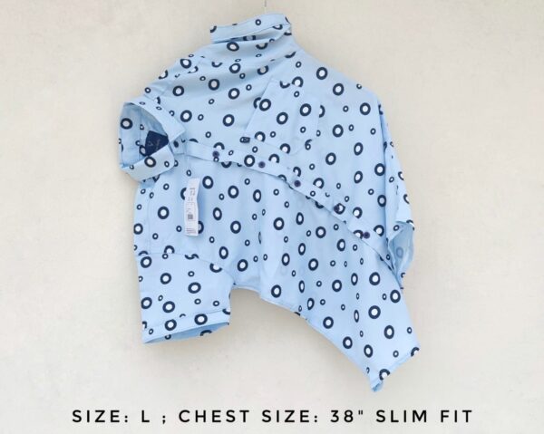 Sky Blue Polka Dot Half Sleeve Shirt (Slim Fit)