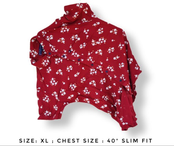 Red Floral Cotton Shirt (Slim Fit)