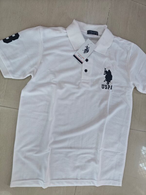 White Slim Fit Polo Collar Half T-shirt