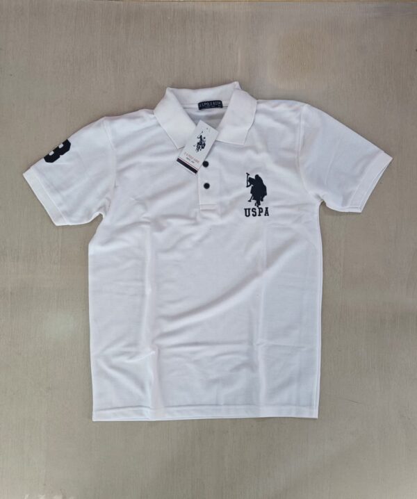 White Slim Fit Polo Collar Half T-shirt