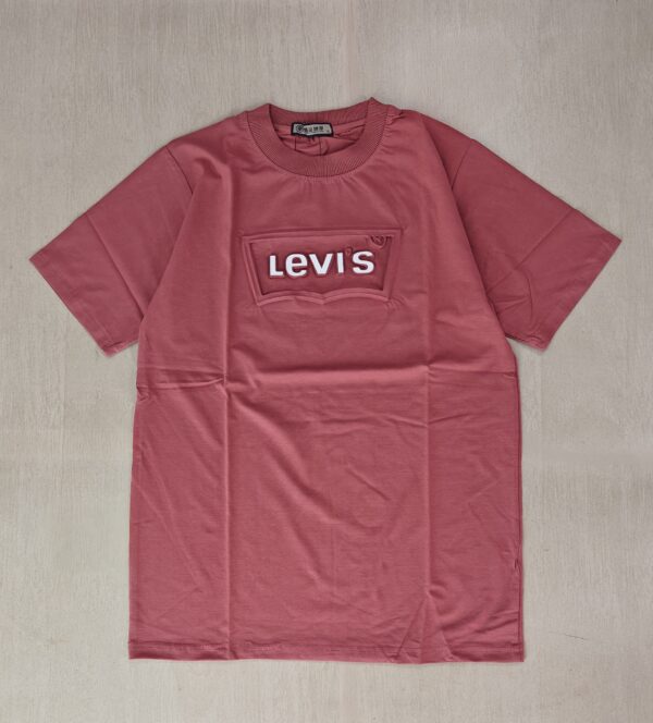 Brick Red Embossed Logo Slim Fit Half Sleeve T-shirt