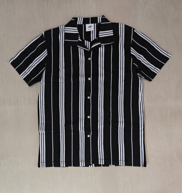 Black Striped Cuban Caller Half Sleeve Shirt