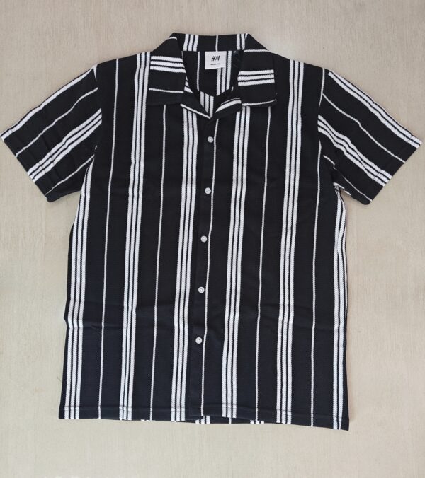 Black Striped Cuban Caller Half Sleeve Shirt