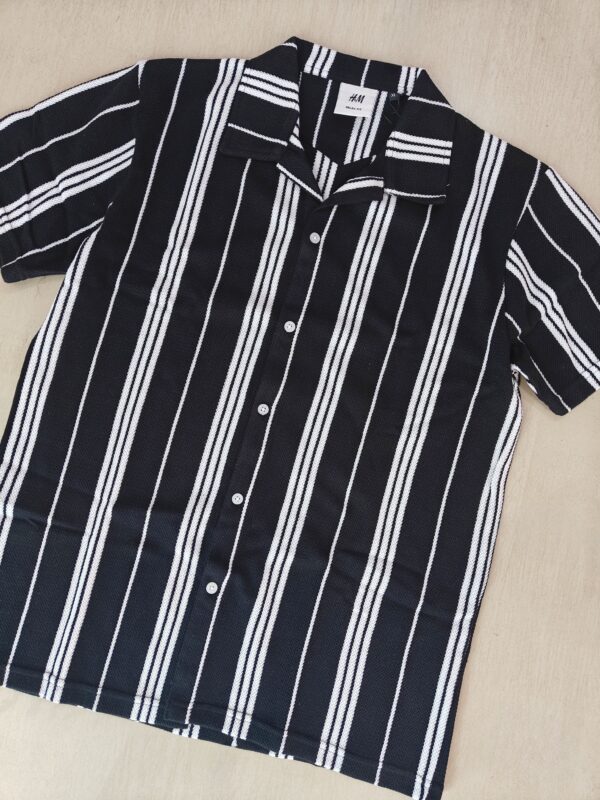 Black Striped Cuban Caller Half Sleeve Shirt