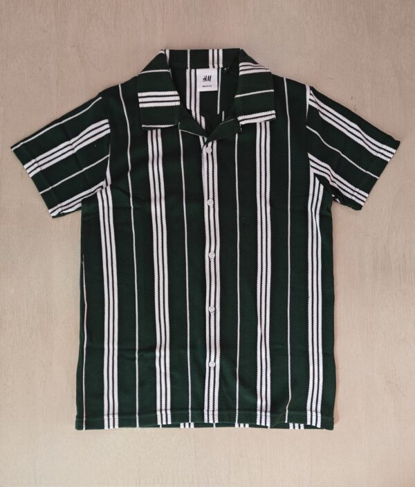 Green Striped Cuban Caller Half Sleeve Shirt