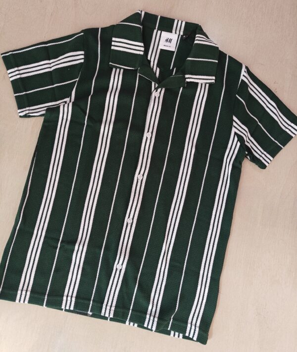 Green Striped Cuban Caller Half Sleeve Shirt