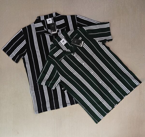 Green Striped Cuban Caller Half Sleeve Shirt
