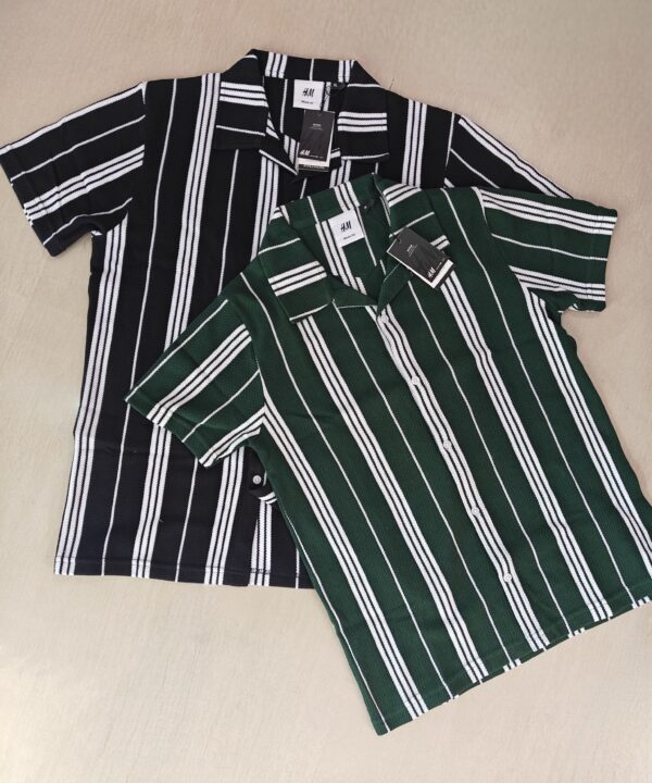 Green Striped Cuban Caller Half Sleeve Shirt