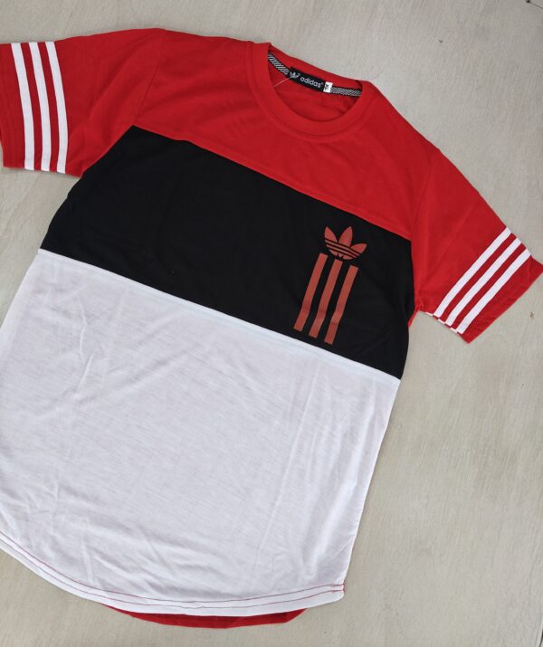 Red – Black – White Color Block Design Half Sleeve T-shirt