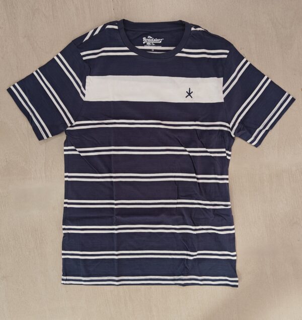 Navy Blue Striped Round Neck T-Shirt