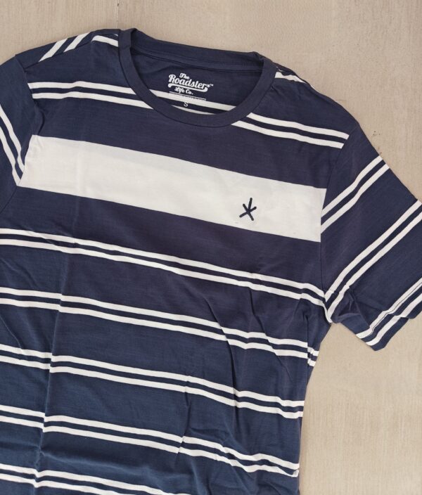 Navy Blue Striped Round Neck T-Shirt