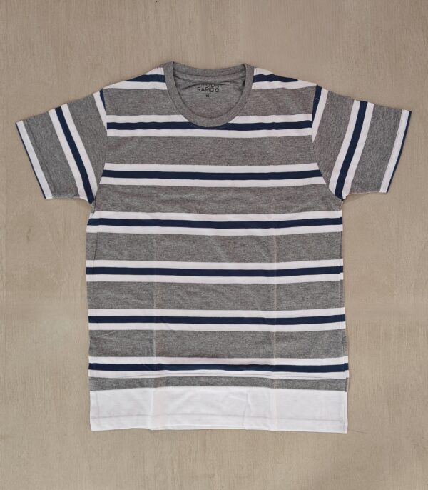 Grey Striped Round Neck T-Shirt