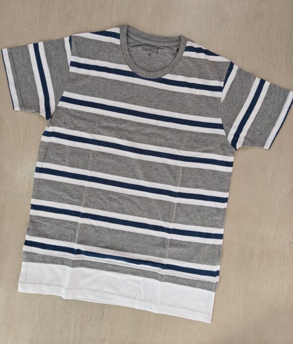 Grey Striped Round Neck T-Shirt