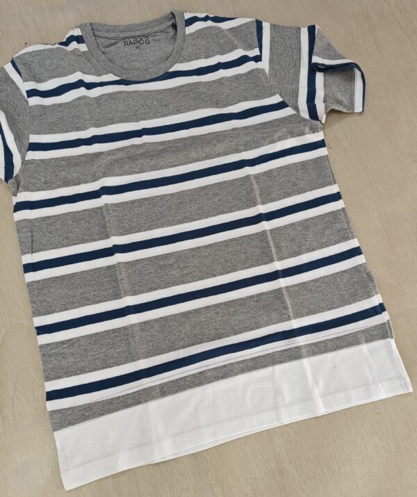 Grey Striped Round Neck T-Shirt