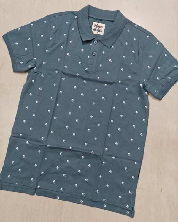 Dark Teal Printed Polo T-Shirt
