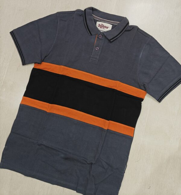 Charcoal Grey Color Block Polo T-Shirt