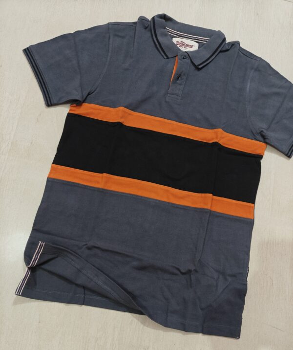 Charcoal Grey Color Block Polo T-Shirt