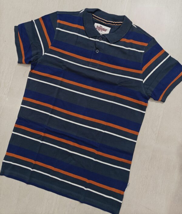 Navy Blue Striped Polo TShirt