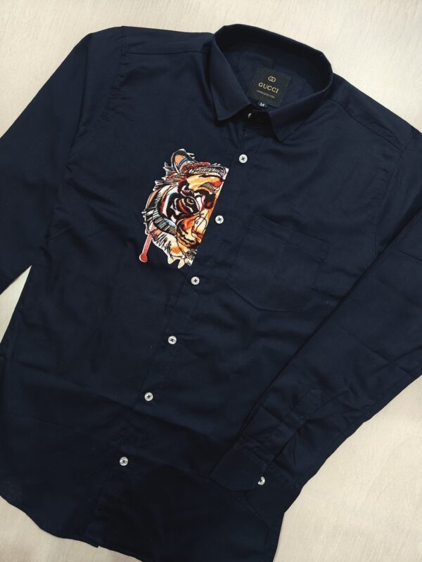 Navy Blue Tiger Patch Designer Shirt