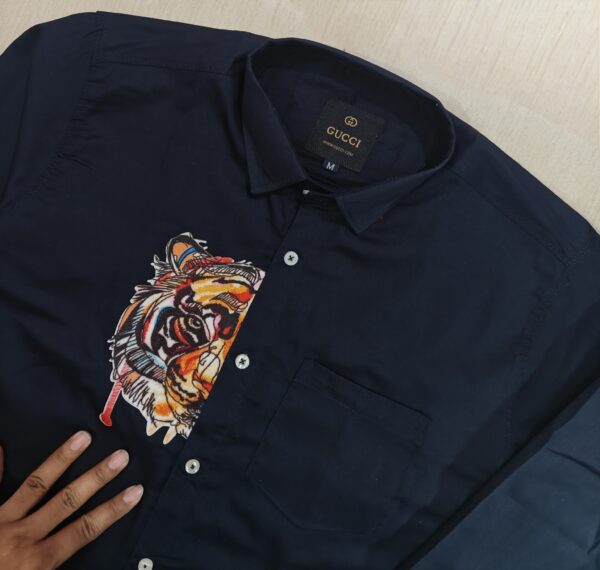 Navy Blue Tiger Patch Designer Shirt
