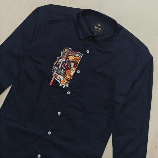 Navy Blue Tiger Patch Designer Shirt