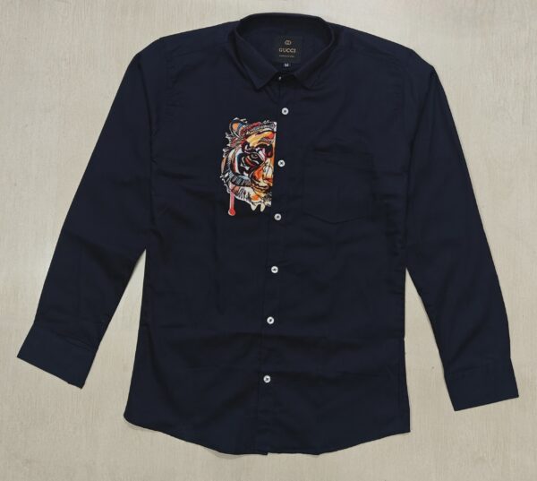 Navy Blue Tiger Patch Designer Shirt