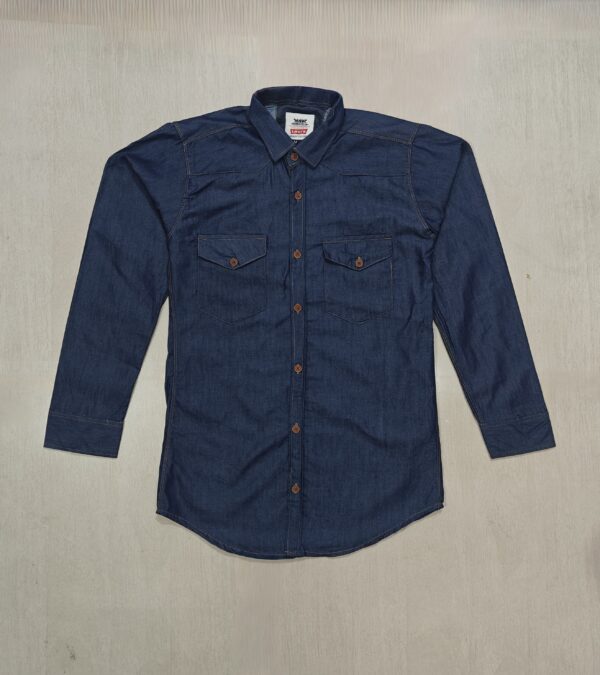 Dark Blue Casual Fake Denim Shirt