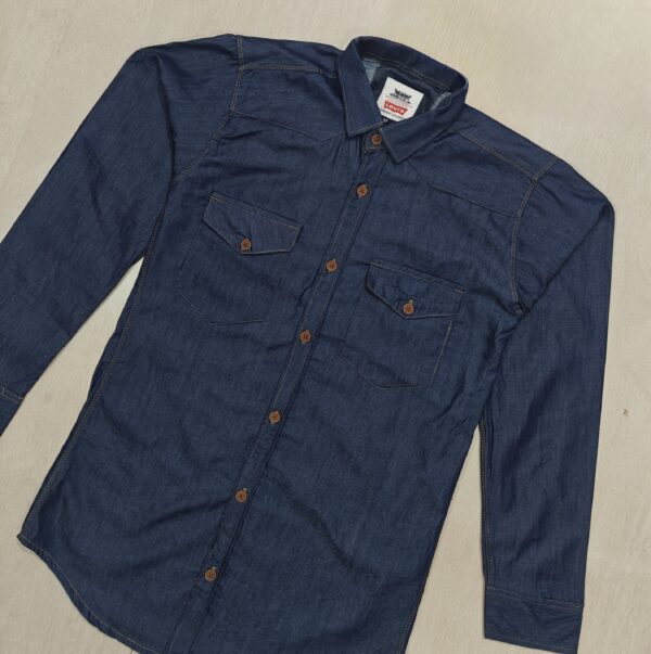 Dark Blue Casual Fake Denim Shirt