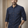 Dark Blue Casual Fake Denim Shirt