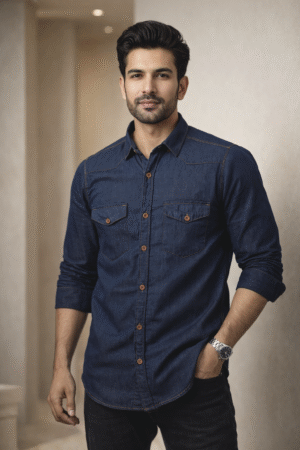 Dark Blue Casual Fake Denim Shirt