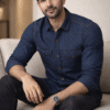 Dark Blue Casual Fake Denim Shirt