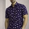 Navy Blue Polka Dot Half Sleeve Shirt (Slim Fit)