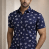 Navy Blue Floral Half Sleeve Shirt (Slim Fit)