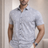 Grey Floral Half Sleeve Shirt (Slim Fit)