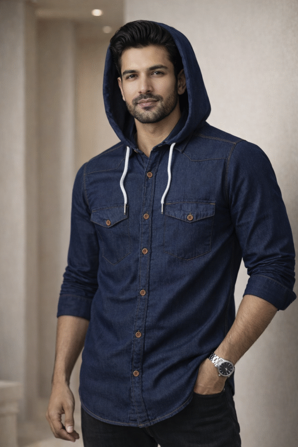 Dark Blue Casual Fake Denim Shirt