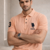 Peach Slim Fit Polo Collar Half T-shirt