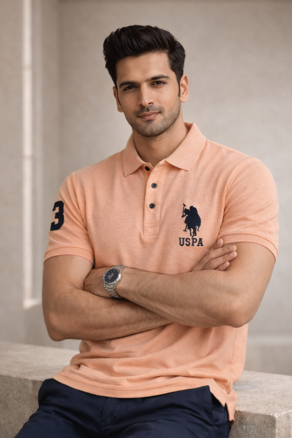 Peach Slim Fit Polo Collar Half T-shirt