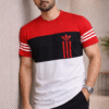 Red – Black – White Color Block Design Half Sleeve T-shirt