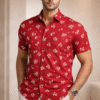 Red Floral Cotton Shirt (Slim Fit)