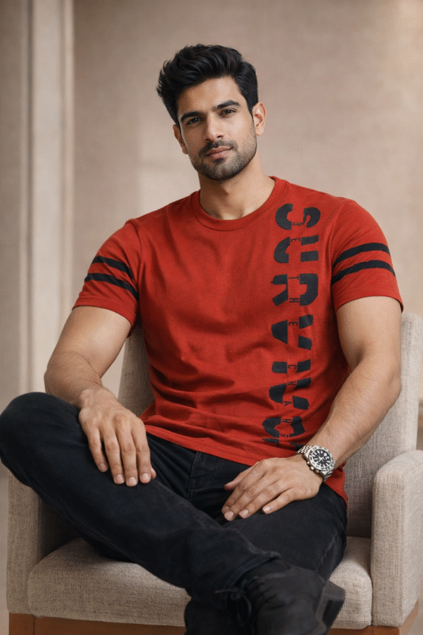 Rust Red Printed Half Sleeve Tshirt