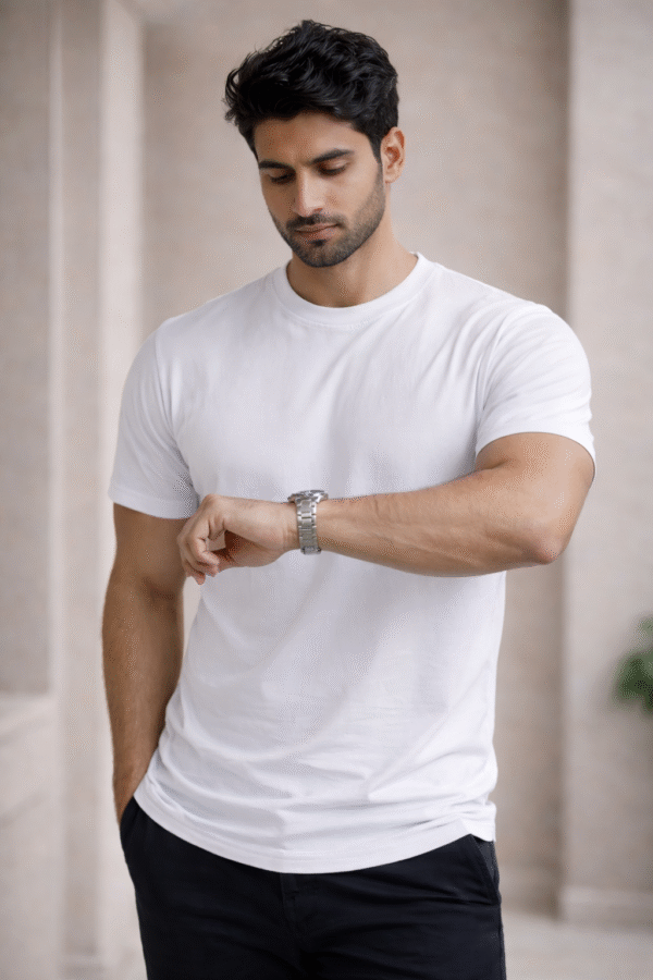 White Round Neck Plain T-shirt