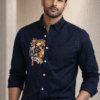Navy Blue Tiger Patch Designer Shirt