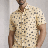 Cream Polka Dot Half Sleeve Shirt (Slim Fit)
