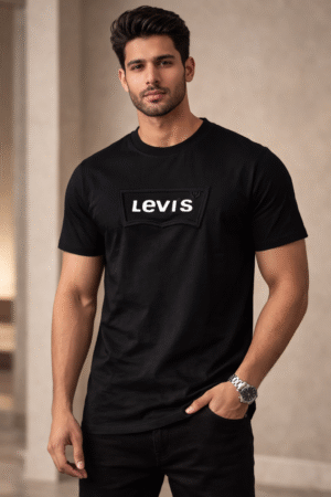 Black Embossed Logo Slim Fit Half Sleeve T-shirt